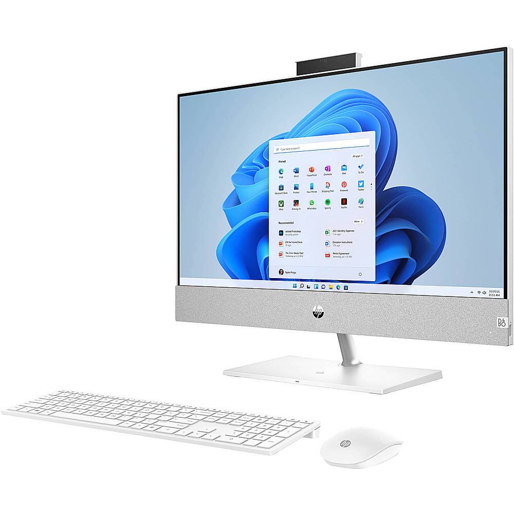 Left View: HP - Pavilion 23.8" Touch-Screen All-In-One -Intel Core i5-13400T- 16GB Memory - 512GB SSD - Snowflake White