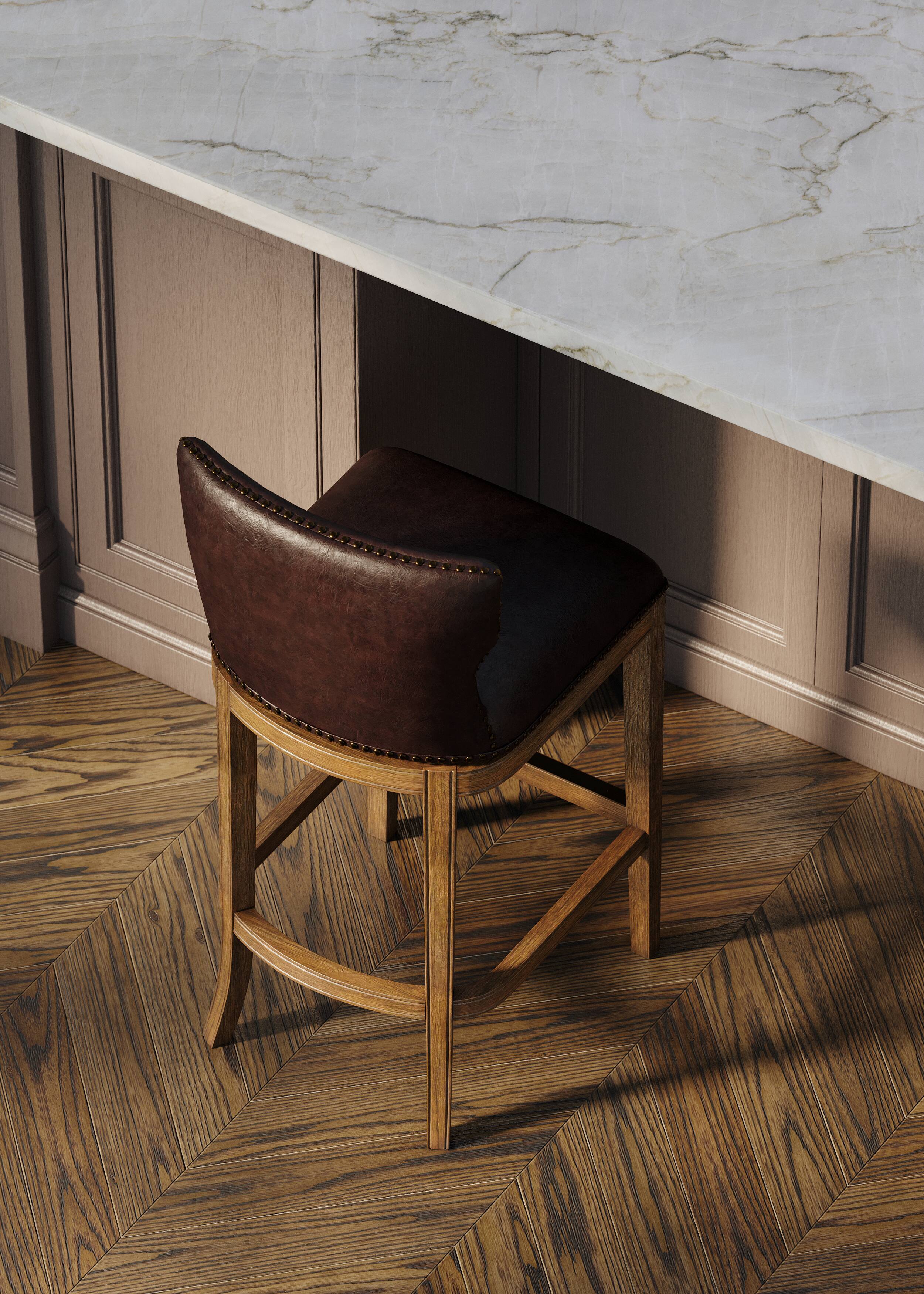 Back. Maven Lane - 31" Hugo Bar Stool in Walnut Finish with Vegan Leather - Walnut.