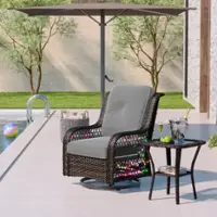 Bestier - Outdoor 3-Piece LED Swivel Wicker Bistro Set with 2 Cushioned Rattan Glider Rocking Chairs and Side Table - Gray - Front_Zoom