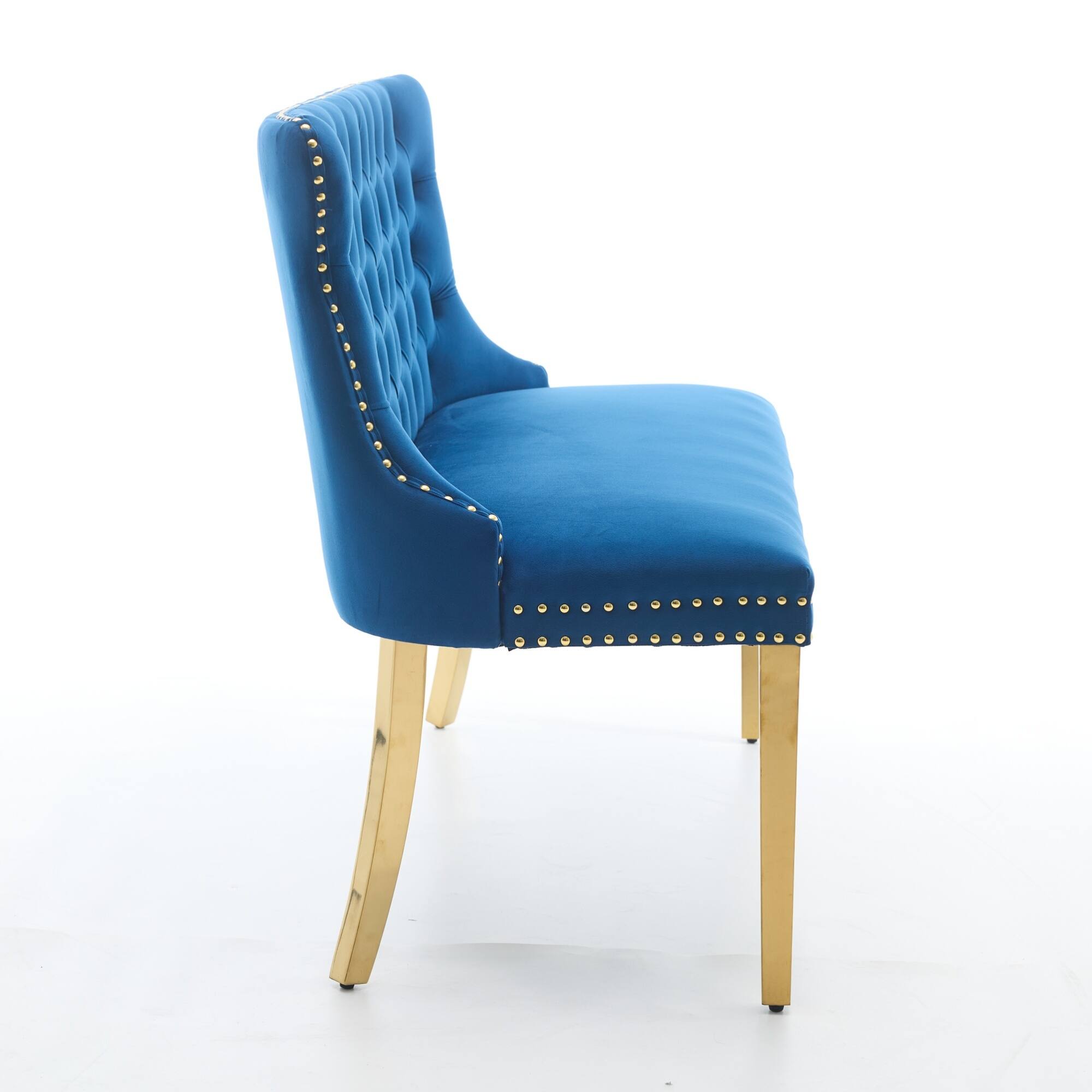 Alt View 2. GOODSILO - Velvet Tufted Double Seater Dining Bench with Gold Accent Legs for Kitchen and Dining Room Seating - Blue.