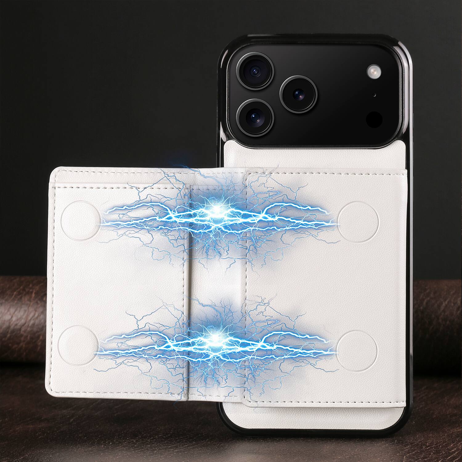 Alt View 2. Dteck - 2-in-1 Magnetic Detachable Wallet Case for Apple iPhone 17 Pro Max, PU Leather Shockproof Cover with Kickstand - White.