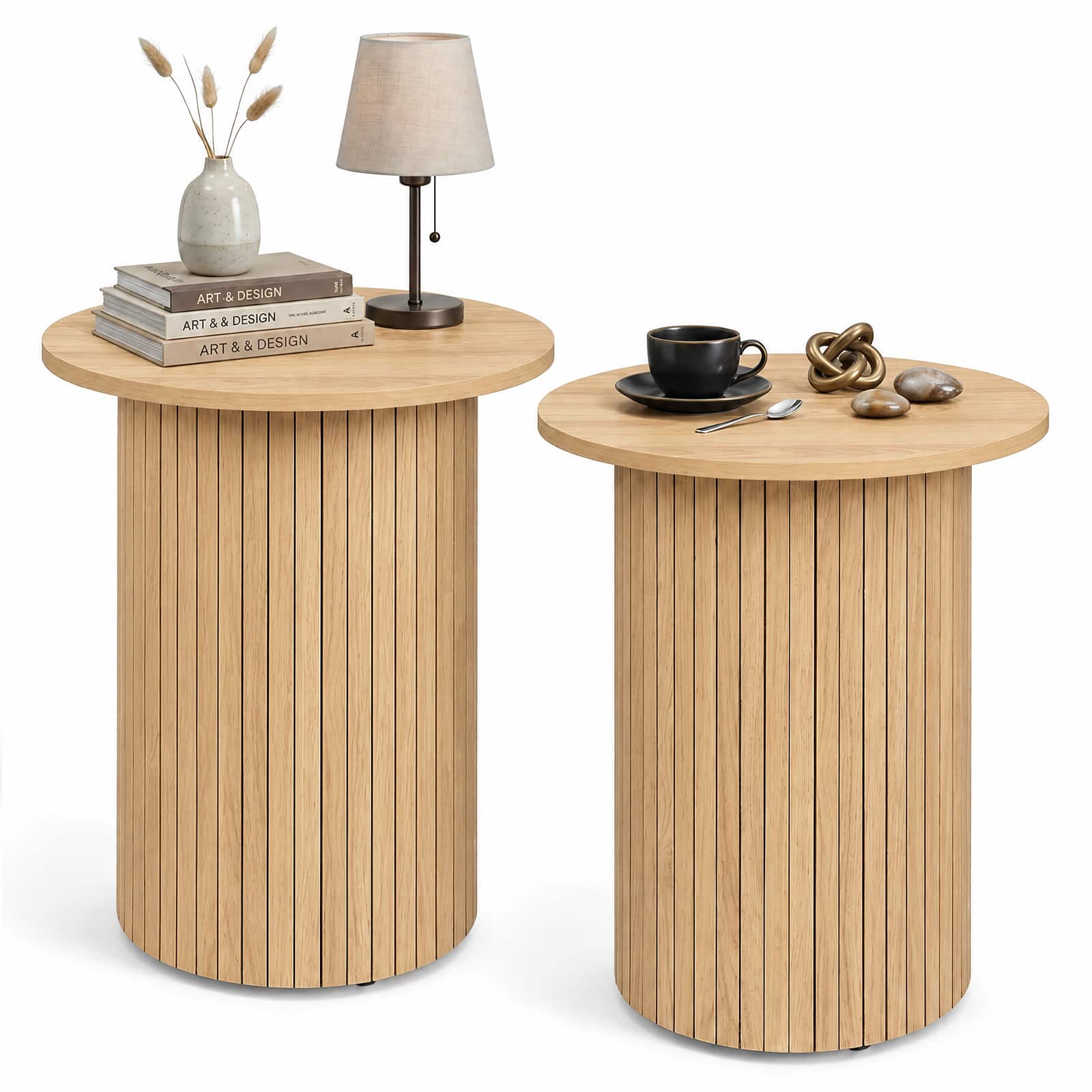 Costway - 2 PCS Small Wooden Accent Nightstand with Non-Slip Foot Pads for Small Spaces - Natural