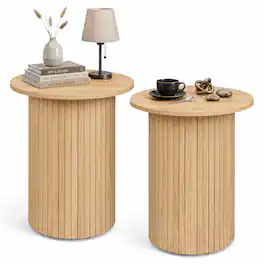 Costway - 2 PCS Small Wooden Accent Nightstand with Non-Slip Foot Pads for Small Spaces - Natural