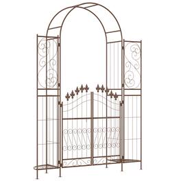 Outsunny - Garden Arbor, Garden Arch with Gate, Planter Shelves for Climbing Vines, Ceremony, Weddings - Brown
