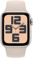Angle Zoom. Apple Watch SE 2nd Generation (GPS + Cellular) 40mm Starlight Aluminum Case with Starlight Sport Band - S/M - Starlight (AT&T).
