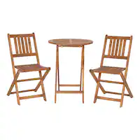 Alamont Home - Martindale Indoor/Outdoor Acacia Wood Folding Table and 2 Chair Bistro Set - Natural - Front_Zoom