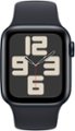 Angle Zoom. Apple Watch SE 2nd Generation (GPS + Cellular) 40mm Midnight Aluminum Case with Midnight Sport Band - S/M - Midnight (AT&T).