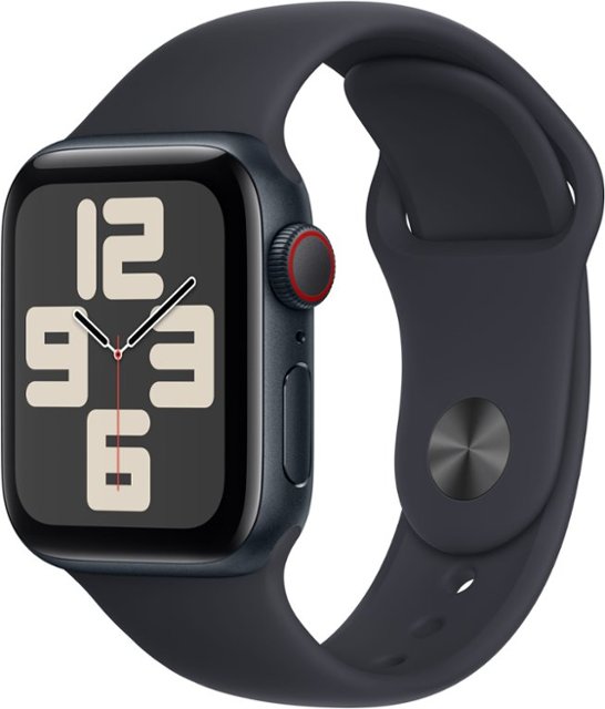 Front Zoom. Apple Watch SE 2nd Generation (GPS + Cellular) 40mm Midnight Aluminum Case with Midnight Sport Band - S/M - Midnight (AT&T).