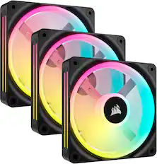 Front. CORSAIR - iCUE LINK QX120 RGB 120mm PWM Computer Case Fan with iCUE LINK System Hub Kit (3-pack) - Black.