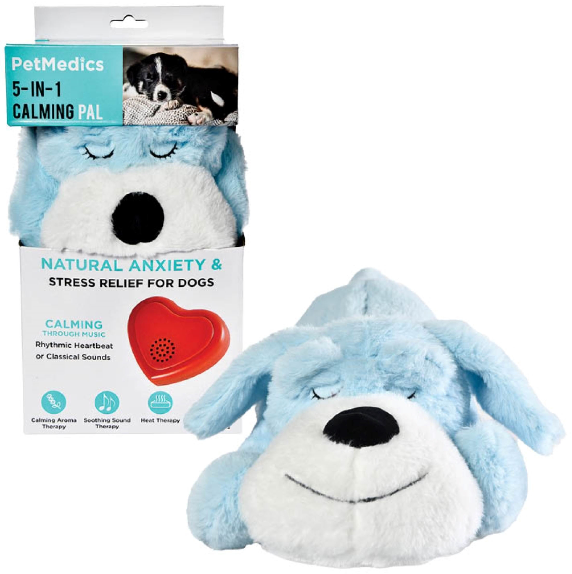 PetMedics 5 in 1 Calming Plush Pal Dog Toy with Sound, Heat and