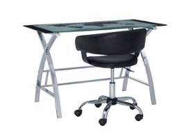 Linon Home Décor - Walton Map Printed Glass Desk Set With Faux Leather Gas Lift Chair - Black & Chrome - Front_Zoom