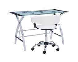 Linon Home Décor - Walton Map Printed Glass Desk Set With Faux Leather Gas Lift Chair - White & Chrome - Front_Zoom