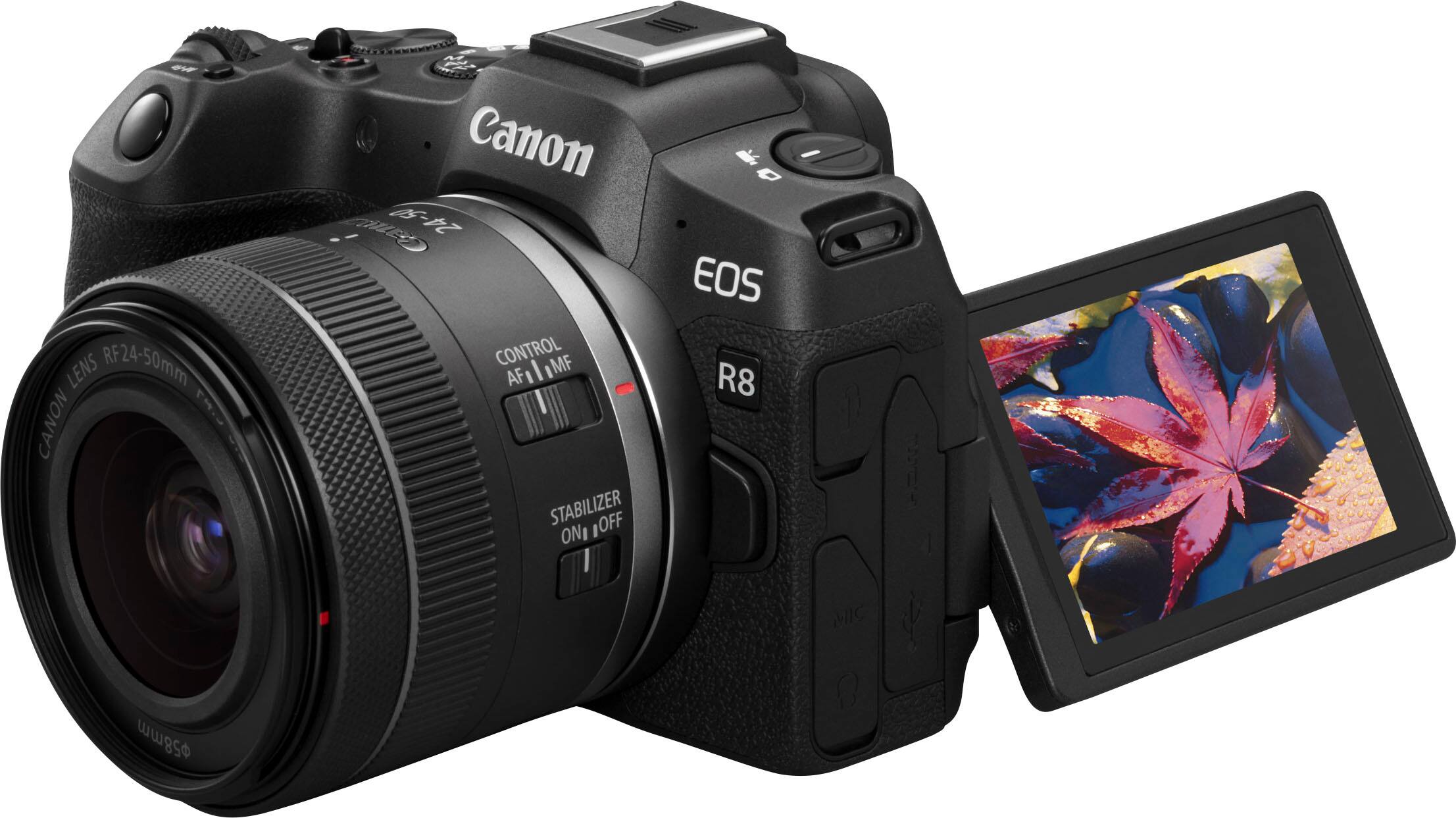 Alt View 30. Canon - EOS R8 4K Video Mirrorless Camera with RF 24-50mm f/4.5-6.3 IS STM Lens Content Creator Kit - Black.