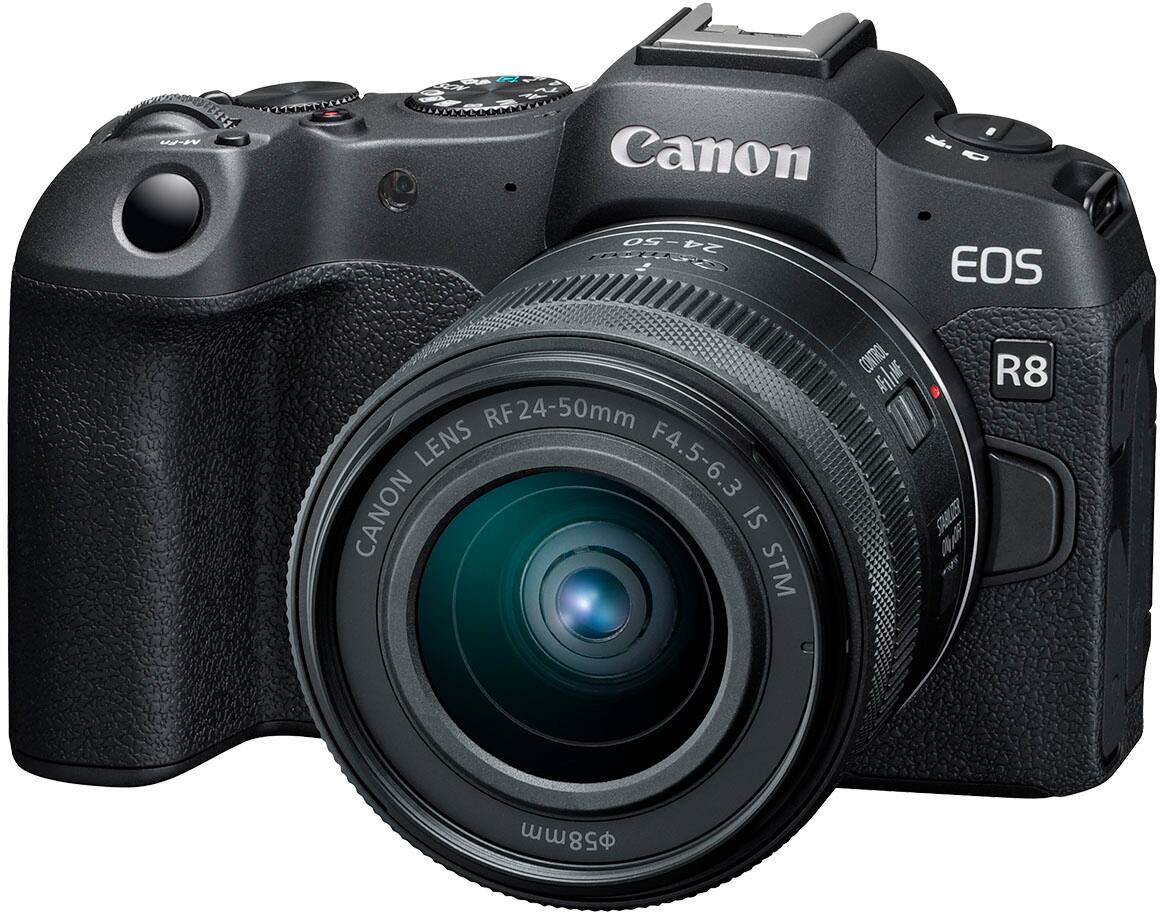 Left. Canon - EOS R8 4K Video Mirrorless Camera with RF 24-50mm f/4.5-6.3 IS STM Lens Content Creator Kit - Black.