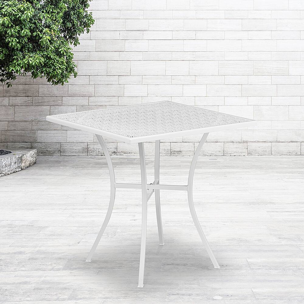 Alt View 11. Alamont Home - Oia 28" Square White Indoor-Outdoor Steel Patio Table - Restaurant Seating - White.