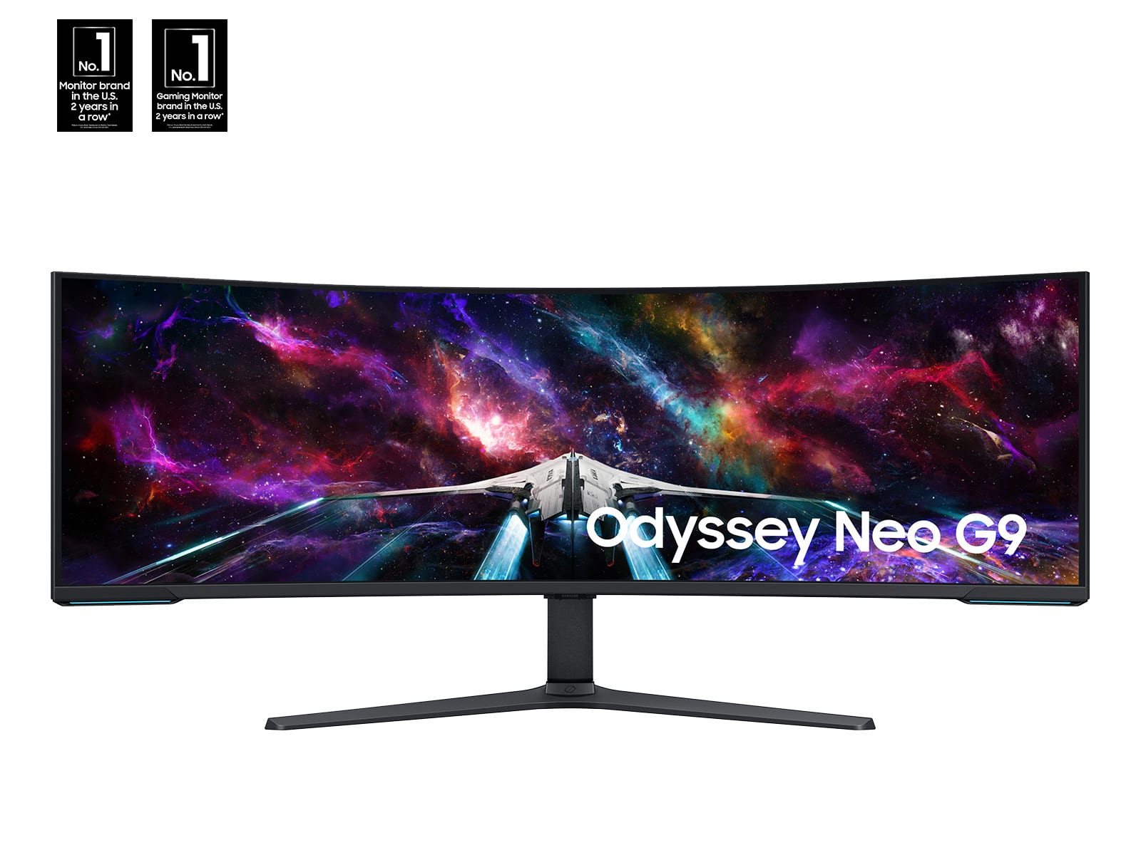 The Odyssey Neo G9 is the No. 1 Gaming Monitor brand in the U.S. for two consecutive years. It is also the largest text on the image.