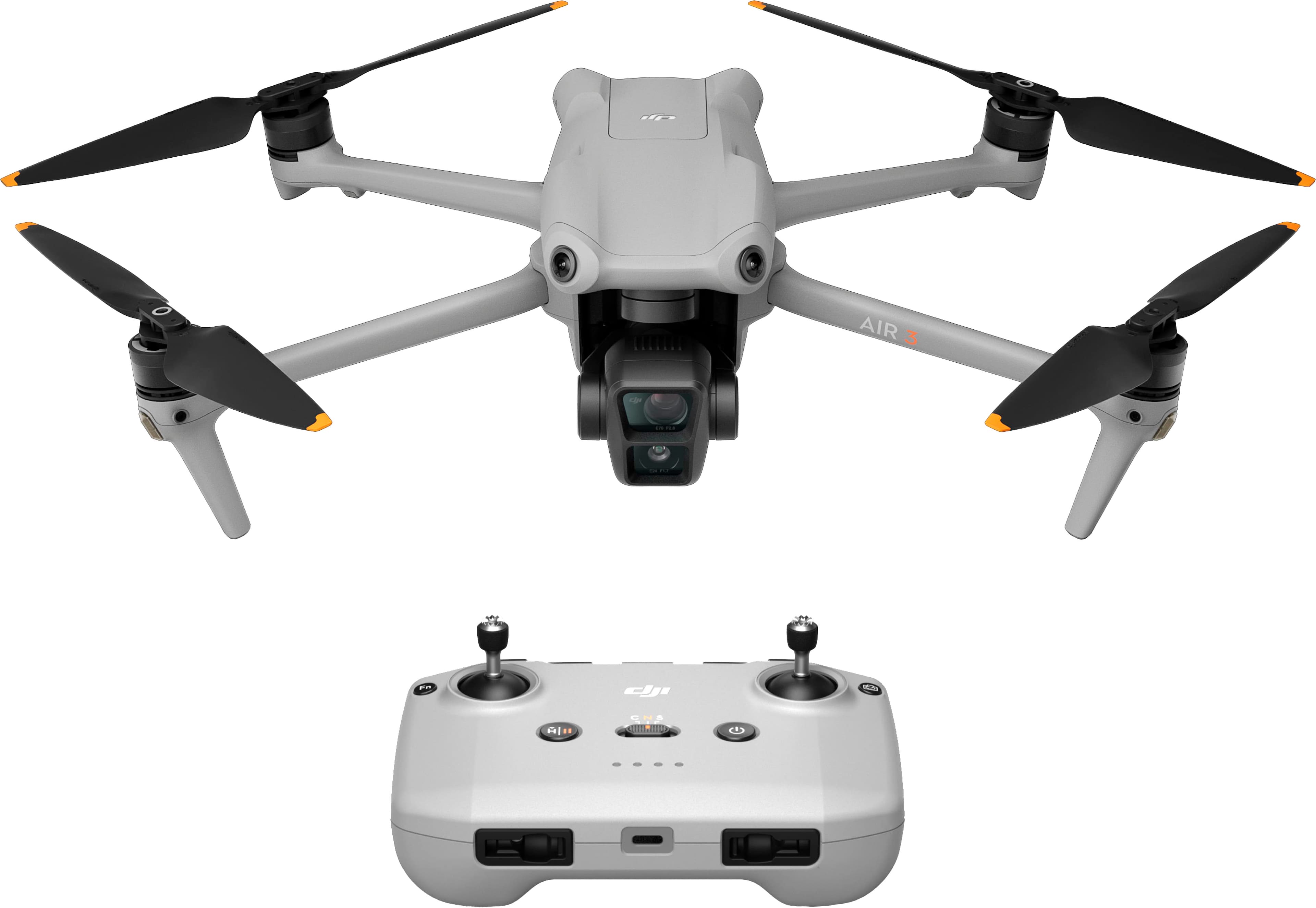 DJI - Air 3 Drone with RC-N2 Remote Control - Gray - Front_Zoom