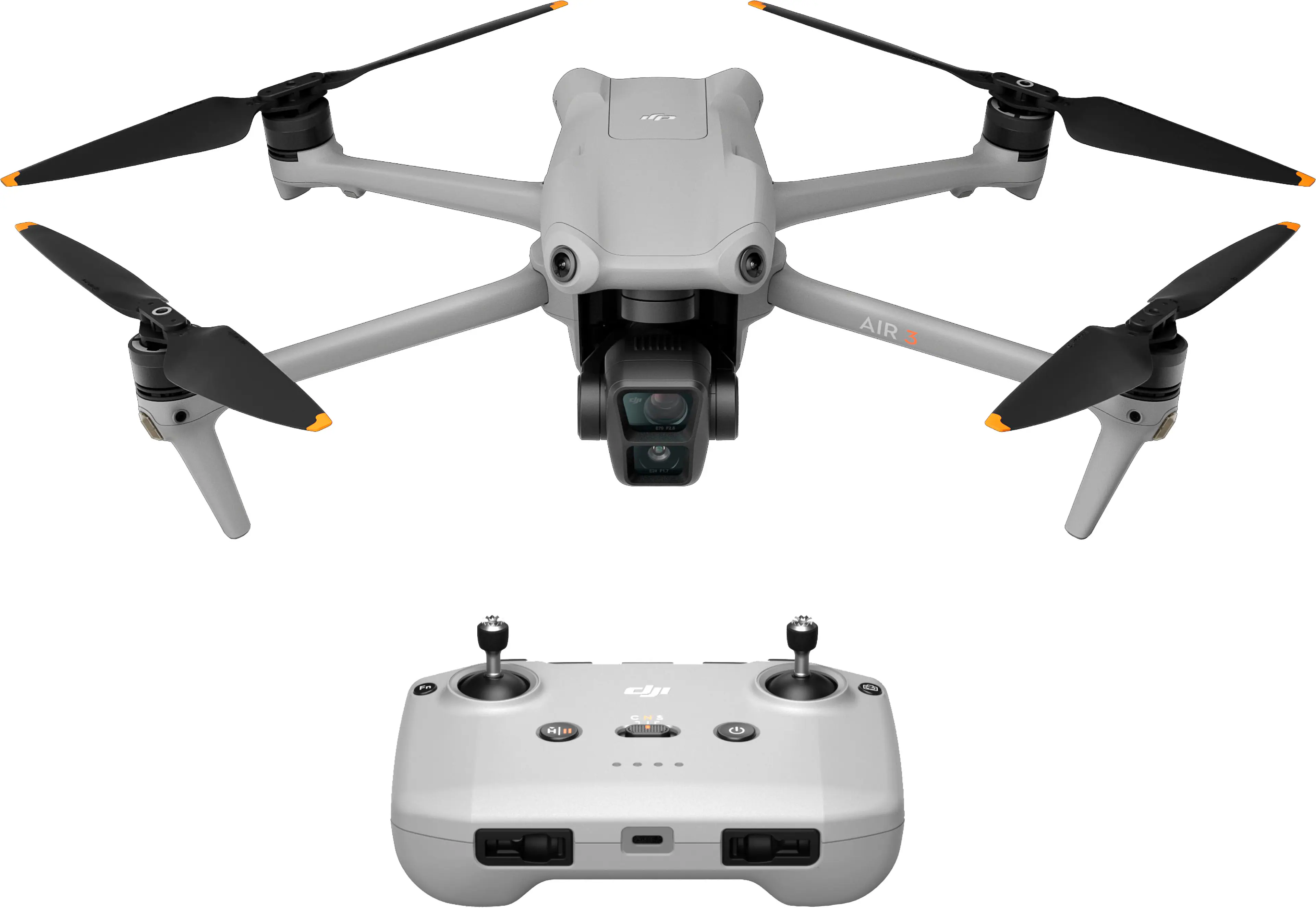 Front. DJI - Air 3 Drone with RC-N2 Remote Control - Gray.