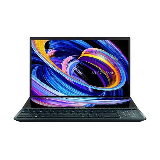 Front. ASUS - Zenbook Pro Duo 15 Touch Laptop OLED - Intel Core i7 with 16GB RAM - Nvidia GeForce RTX 3070 Ti - 1TB SSD - Celestial Blue.