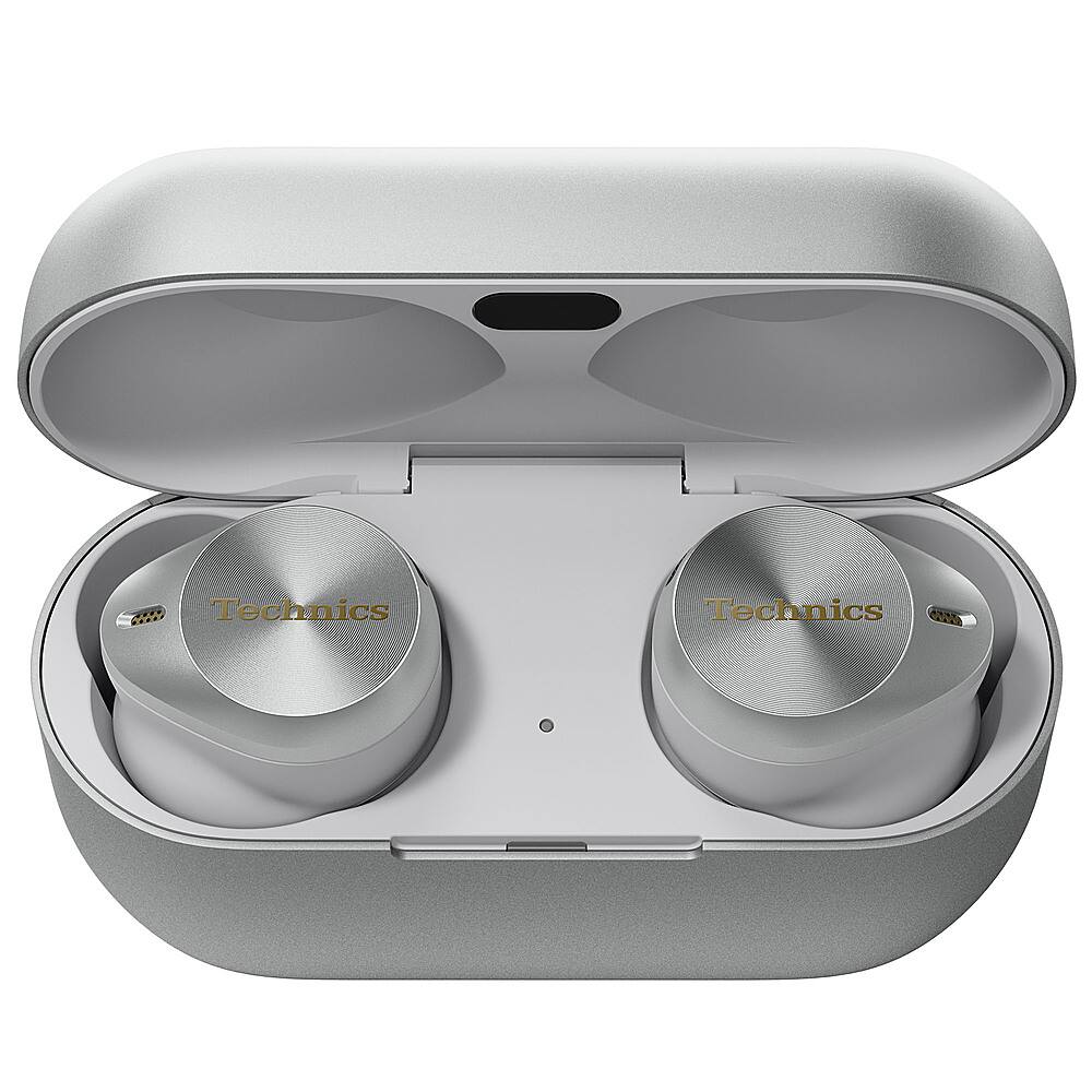 Angle. Technics - Premium HiFi True Wireless Earbuds with Noise Cancelling, 3 Device Multipoint Connectivity, Wireless Charging - Silver.