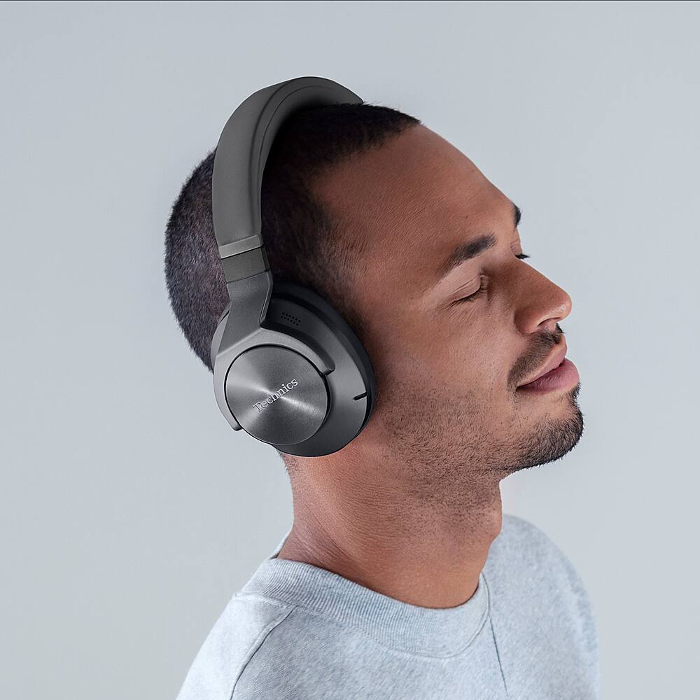 Left. Technics - Wireless Noise Cancelling Over-Ear Headphones with 2 Device Multipoint Connectivity - Black.
