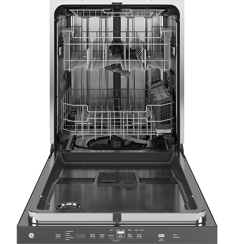 Angle. GE - 24" Top Control Smart Built-In Stainless Steel Tub Dishwasher with 3rd Rack, Sanitize Cycle and 45 dBA - Stainless Steel.
