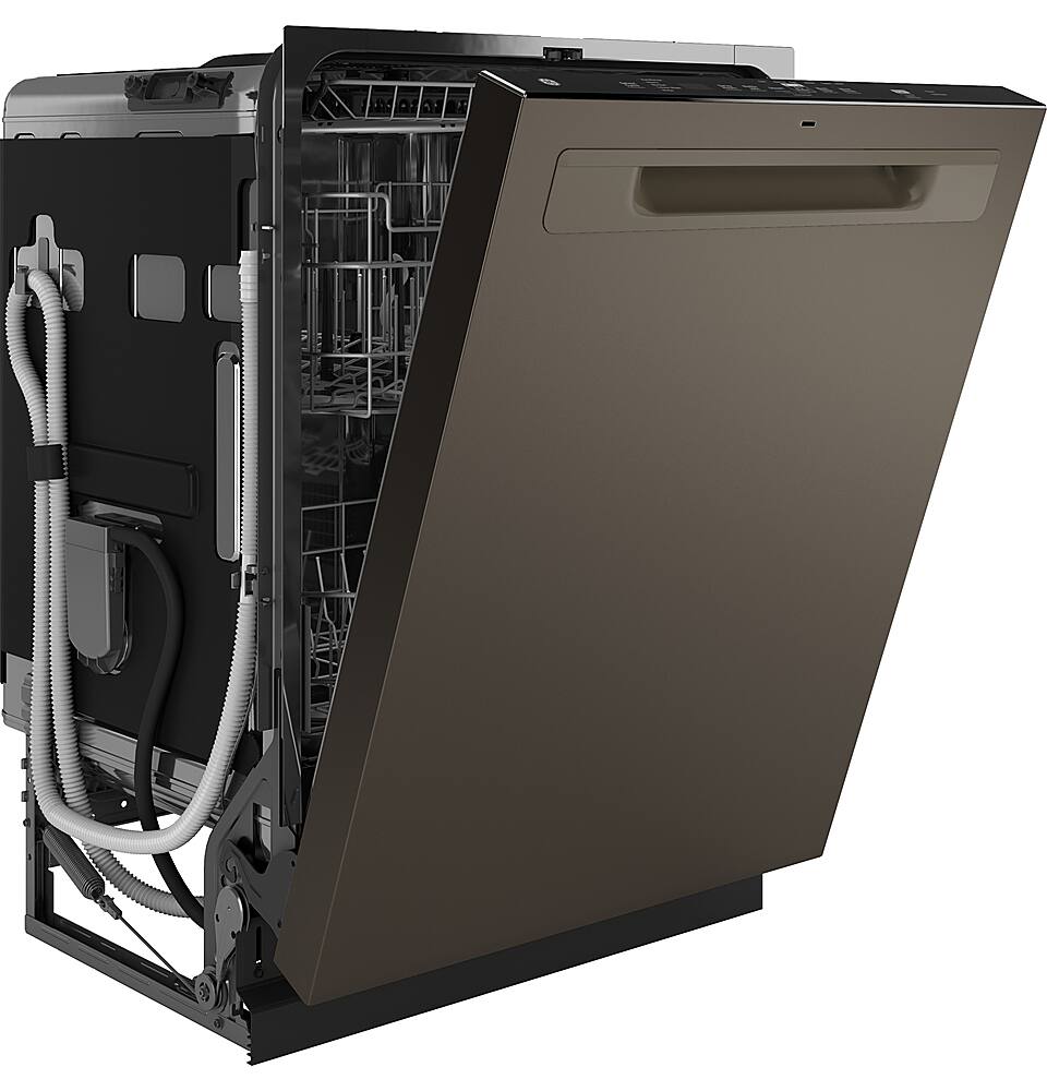 Left. GE - 24" Top Control Smart Built-In Stainless Steel Tub Dishwasher with 3rd Rack, Sanitize Cycle and 45 dBA - Slate.