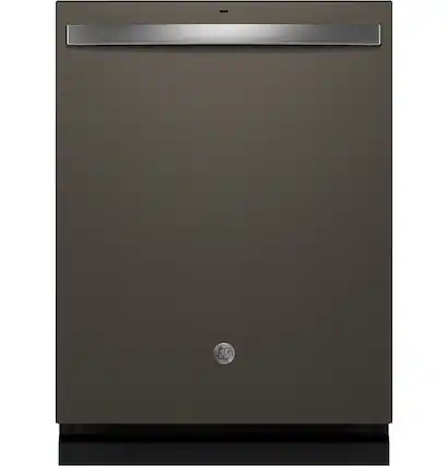 Front. GE - 24" Top Control Built-In Stainless Steel Tub Dishwasher with 3rd Rack, Sanitize Cycle and 45 dBA - Slate.