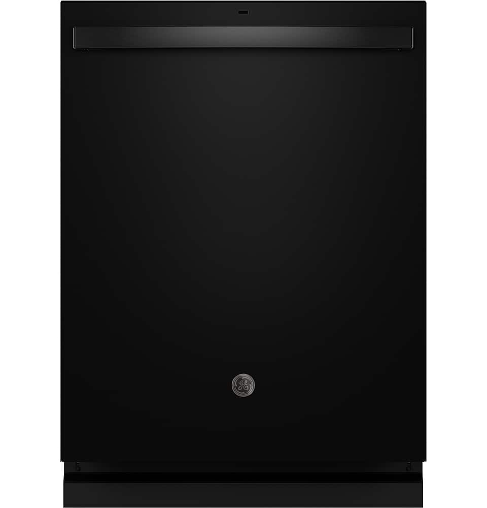 Front. GE - Top Control Dishwasher with Stainless Steel Interior and Sanitize Cycle - Black Slate.