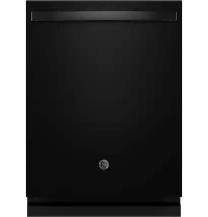 Front. GE - Top Control Dishwasher with Stainless Steel Interior and Sanitize Cycle - Black Slate.
