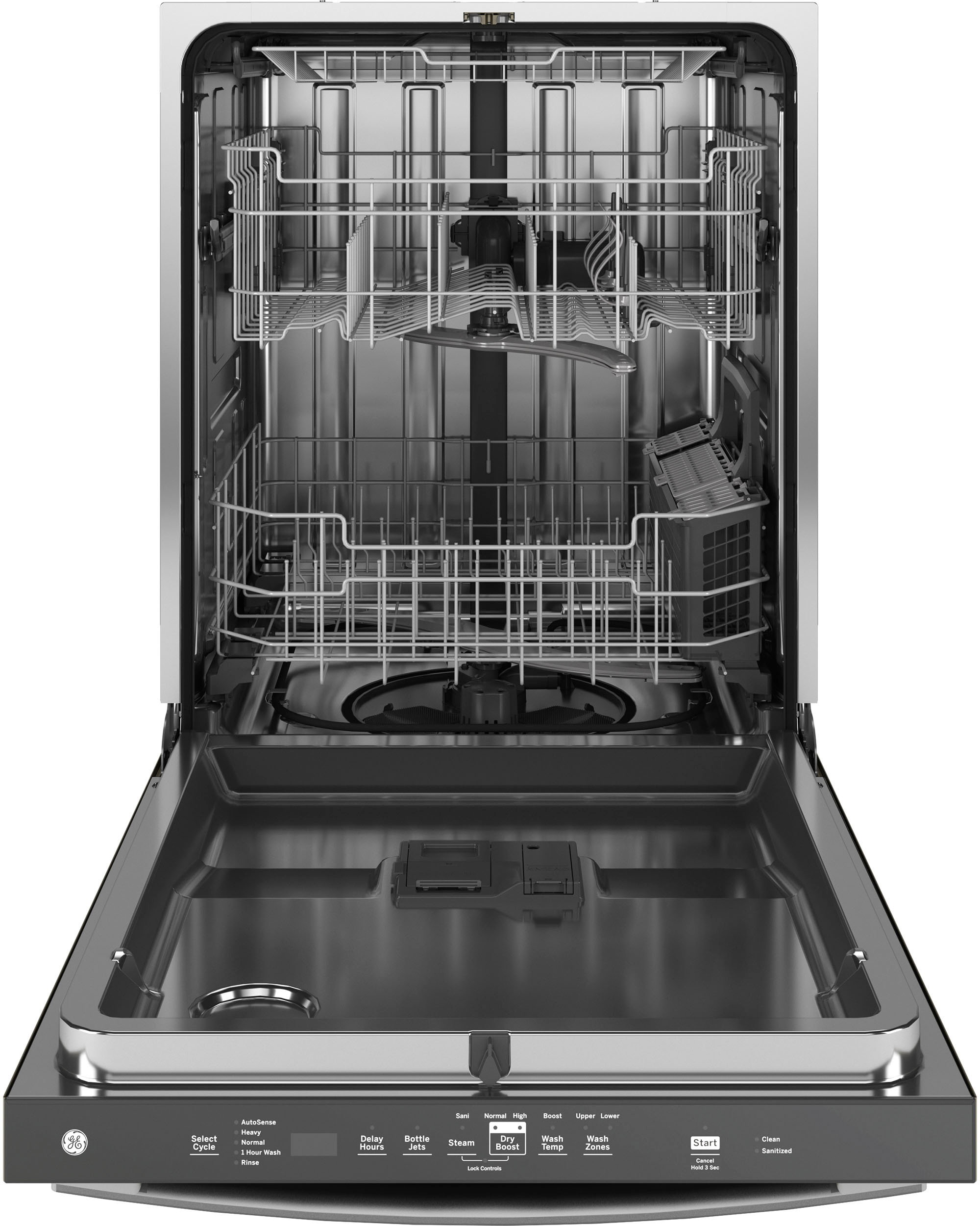 Angle View: GE - 24"Top Control Fingerprint Resistant Dishwasher with Stainless Steel Interior Dishwasher with Sanitize Cycle - Stainless Steel