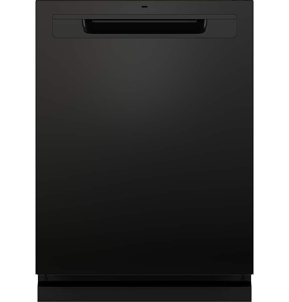 Front. GE - Top Control Dishwasher with Standless Steel Interior and Santize Cycle - Black.