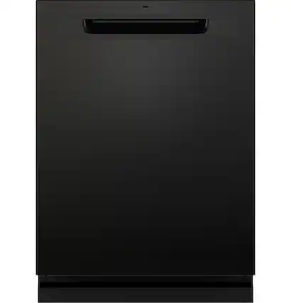 Front. GE - Top Control Dishwasher with Standless Steel Interior and Santize Cycle - Black.