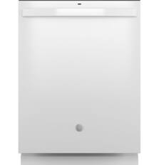 Front. GE - Top Control Dishwasher with Standless Steel Interior and Santize Cycle - White.