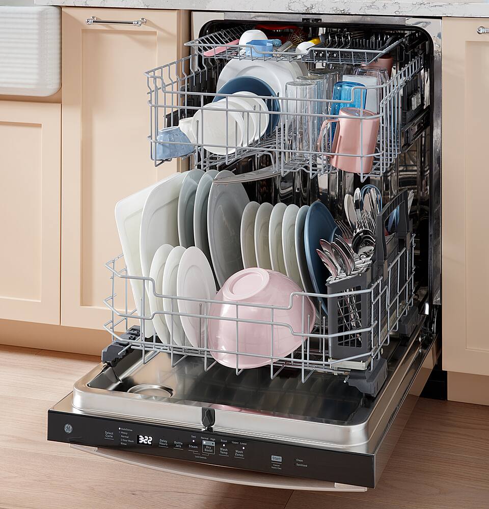 Alt View 19. GE - Top Control Dishwasher with Standless Steel Interior and Santize Cycle - White.