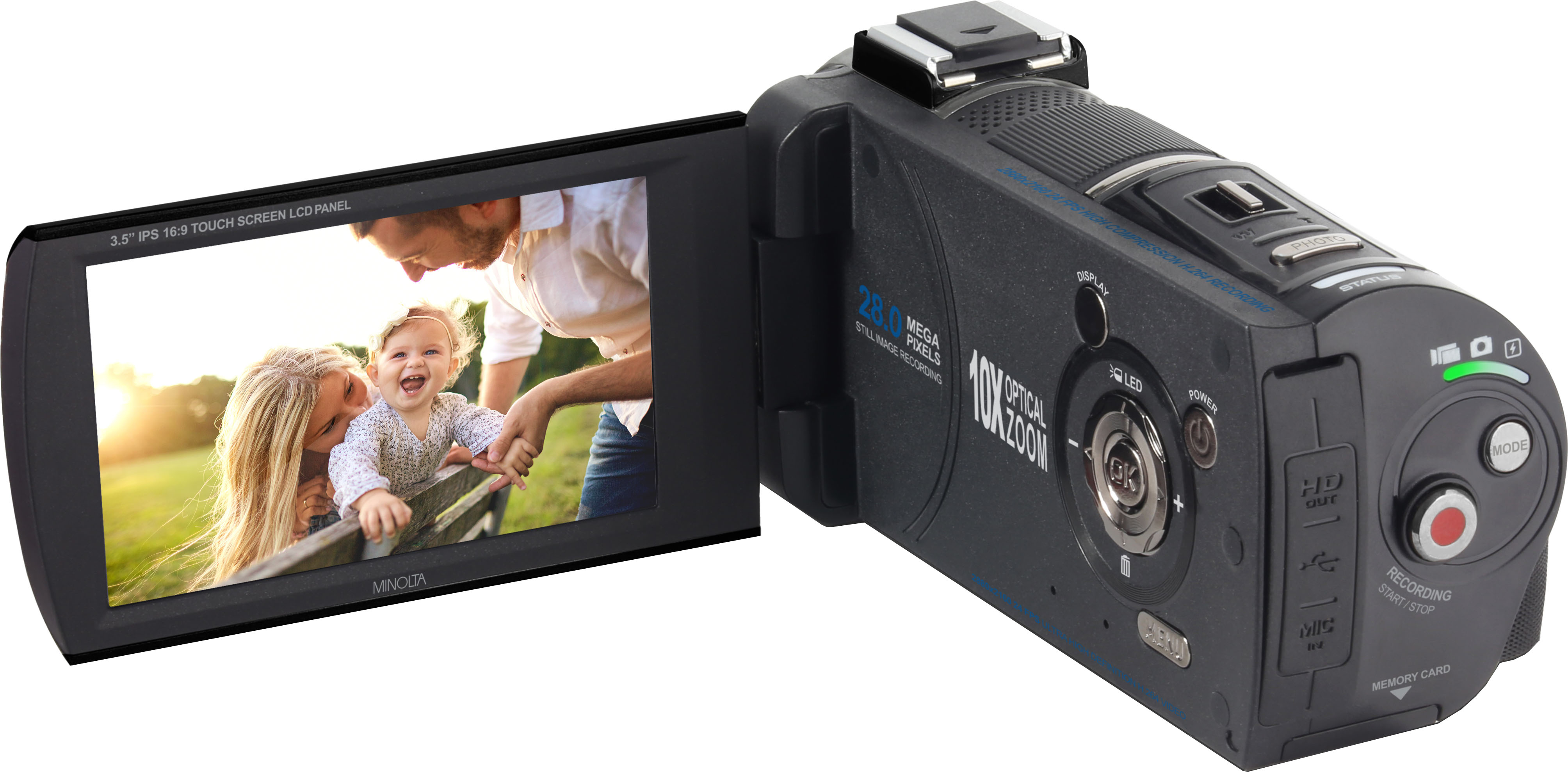 Back View: Minolta - MN4K100Z 4K Video 28-Megapixel 10x Zoom Camcorder - Black