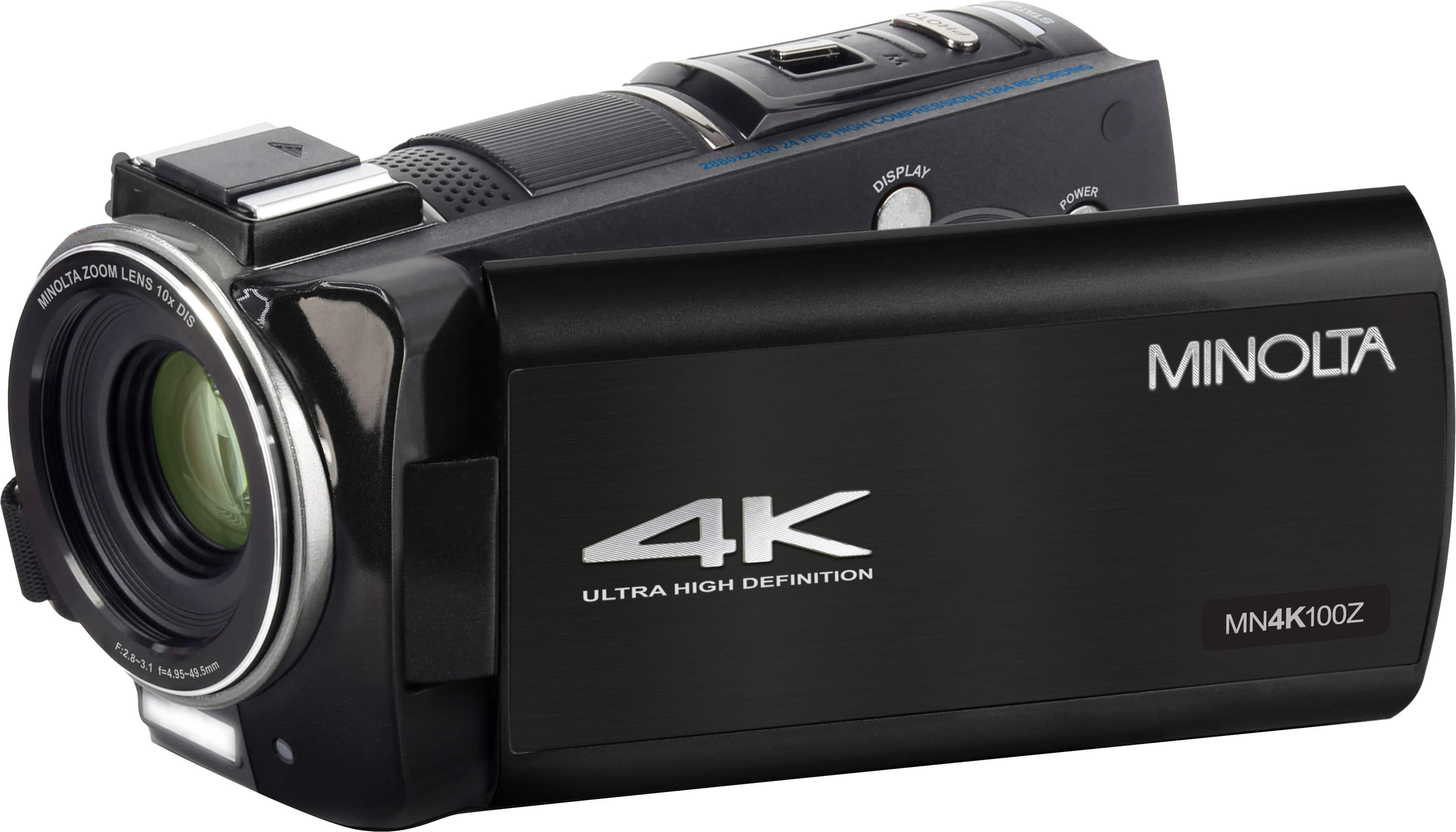Minolta - MN4K100Z 4K Video 28-Megapixel 10x Zoom Camcorder - Black - Angle_Zoom