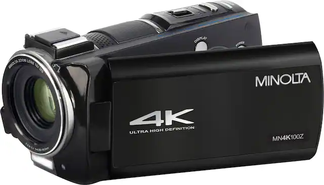 Angle. Minolta - MN4K100Z 4K Video 28-Megapixel 10x Zoom Camcorder - Black.