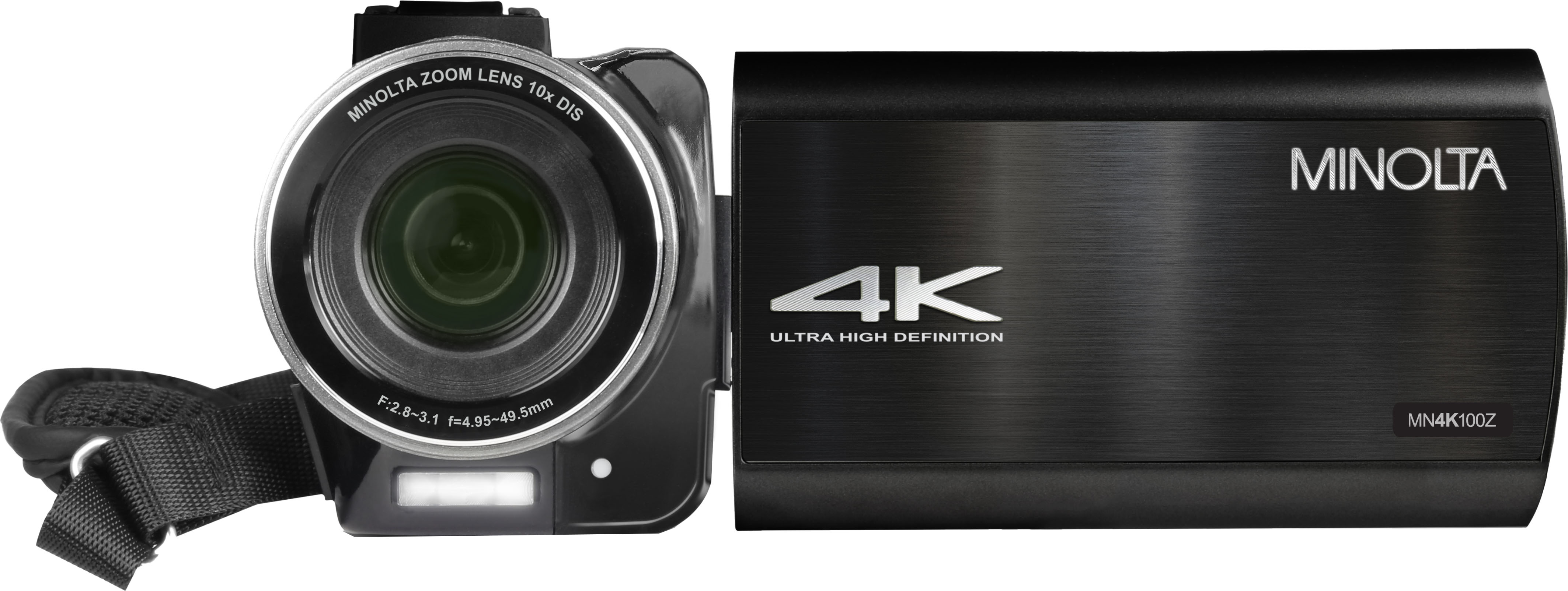 Left View: Minolta - MN4K100Z 4K Video 28-Megapixel 10x Zoom Camcorder - Black