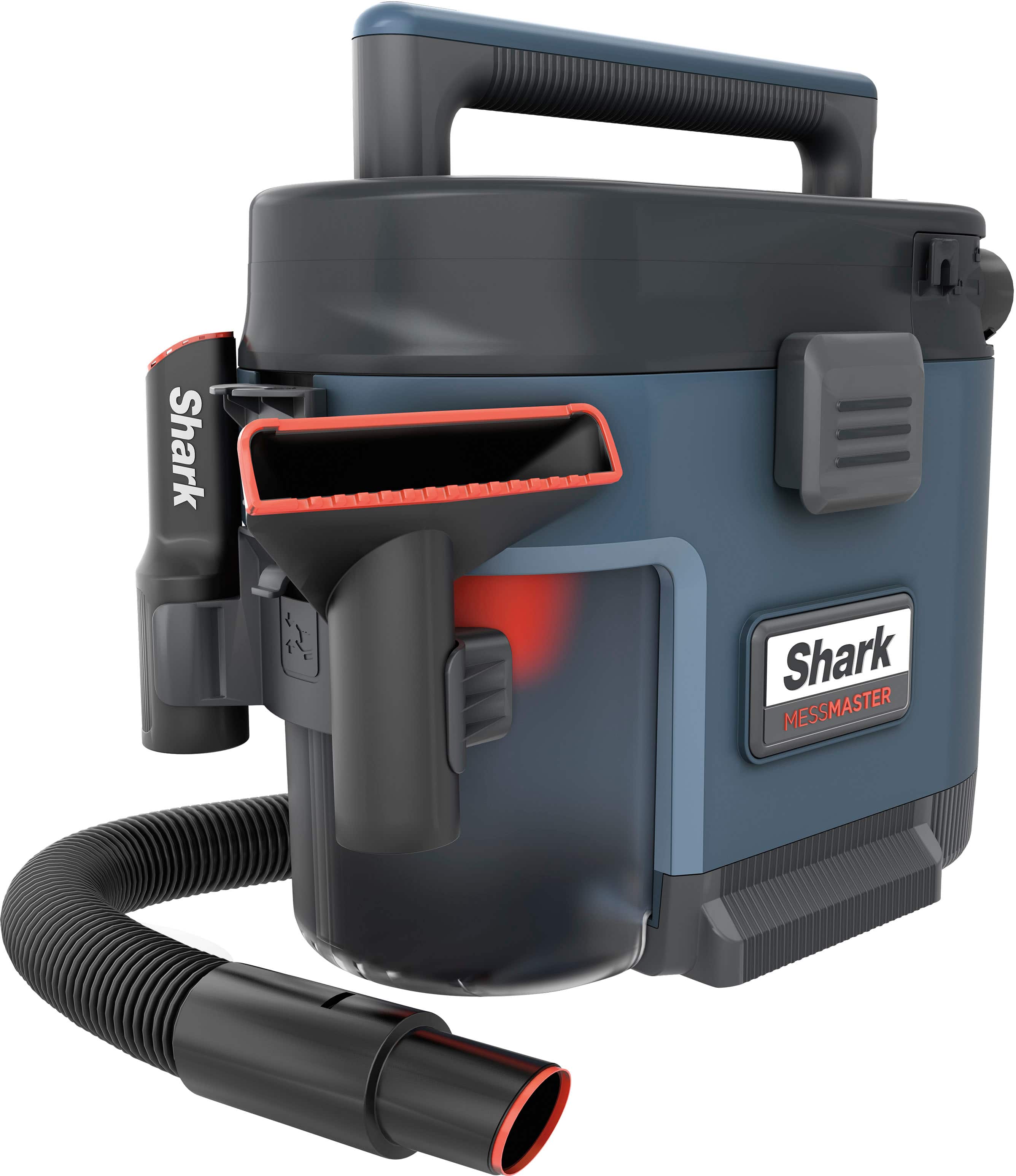 Front. Shark - MessMaster Portable Wet/Dry Vacuum, Small Shop Vac, 1 Gallon Capacity with Bonus Carpet Tool - Blue.