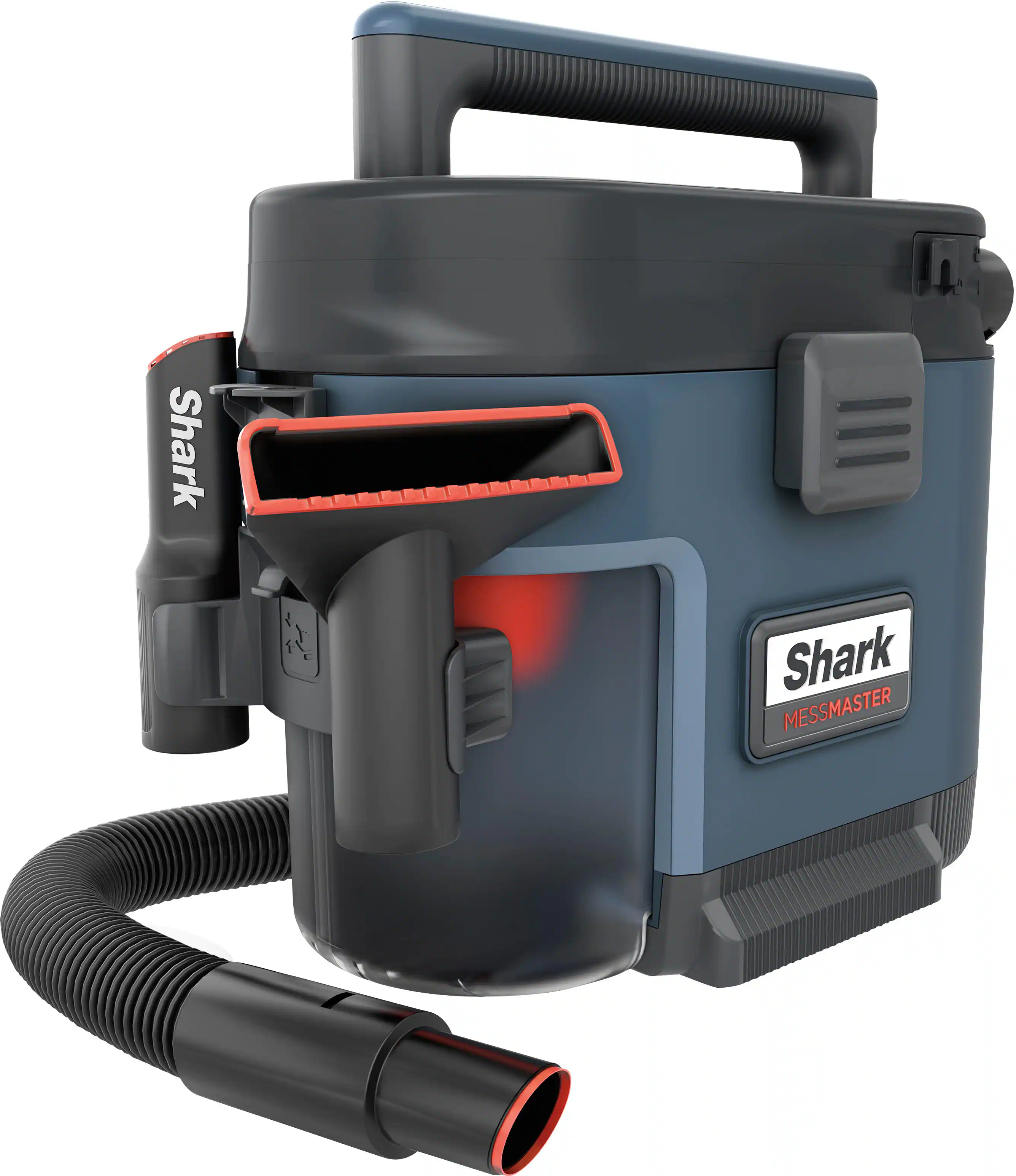 Front. Shark - MessMaster Portable Wet/Dry Vacuum, Small Shop Vac, 1 Gallon Capacity with Bonus Carpet Tool - Blue.