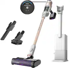 Front. Shark - Detect Pro Auto-Empty System, Cordless Vacuum with QuadClean Multi-Surface Brushroll, HEPA Filter & 60-Minute Runtime - White/Beats Brass.