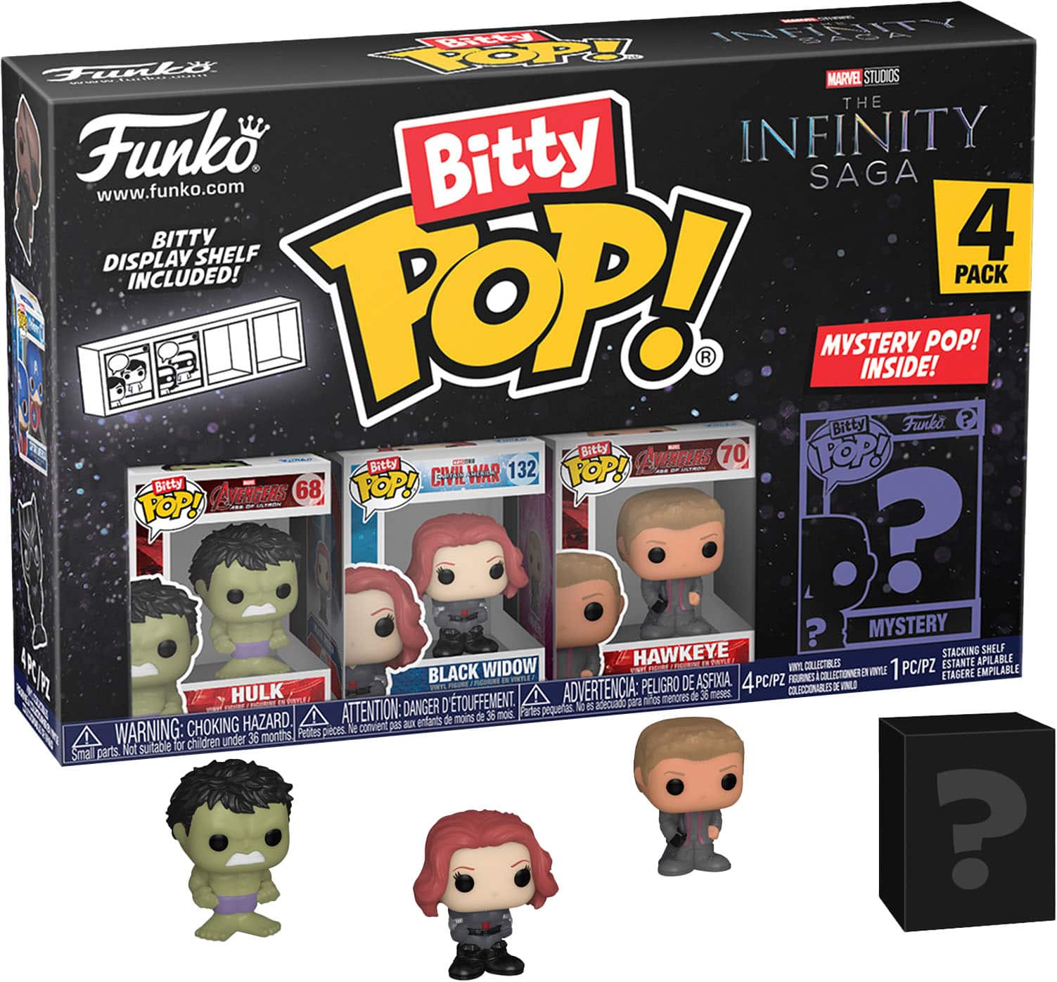 Funko - Bitty POP! Marvel: The Infinity Saga 4 Pack - Hulk, Black Widow, Hawkeye, and Mystery Character - Multi - Front_Zoom