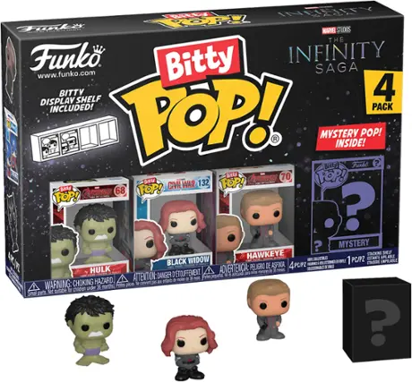 Funko - Bitty POP! Marvel: The Infinity Saga 4 Pack - Hulk, Black Widow, Hawkeye, and Mystery Character - Multi