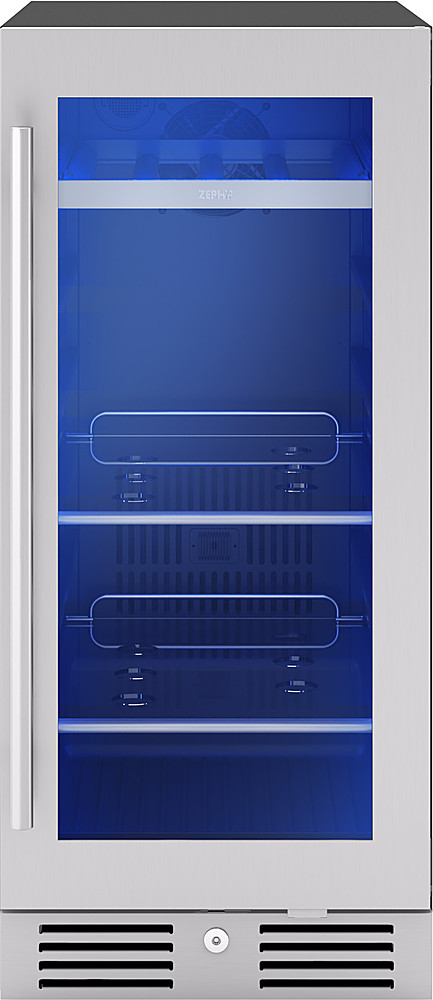 Angle View: Zephyr - Presrv 15 in. 3.4 Cu. Ft. 4-Bottle and 64-Can Single Zone Beverage Cooler - Stainless Steel/Glass