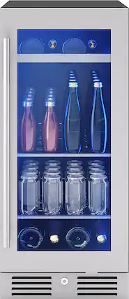 Front. Zephyr - Presrv 15 in. 3.4 Cu. Ft. 4-Bottle and 64-Can Single Zone Beverage Cooler - Stainless Steel + Glass.