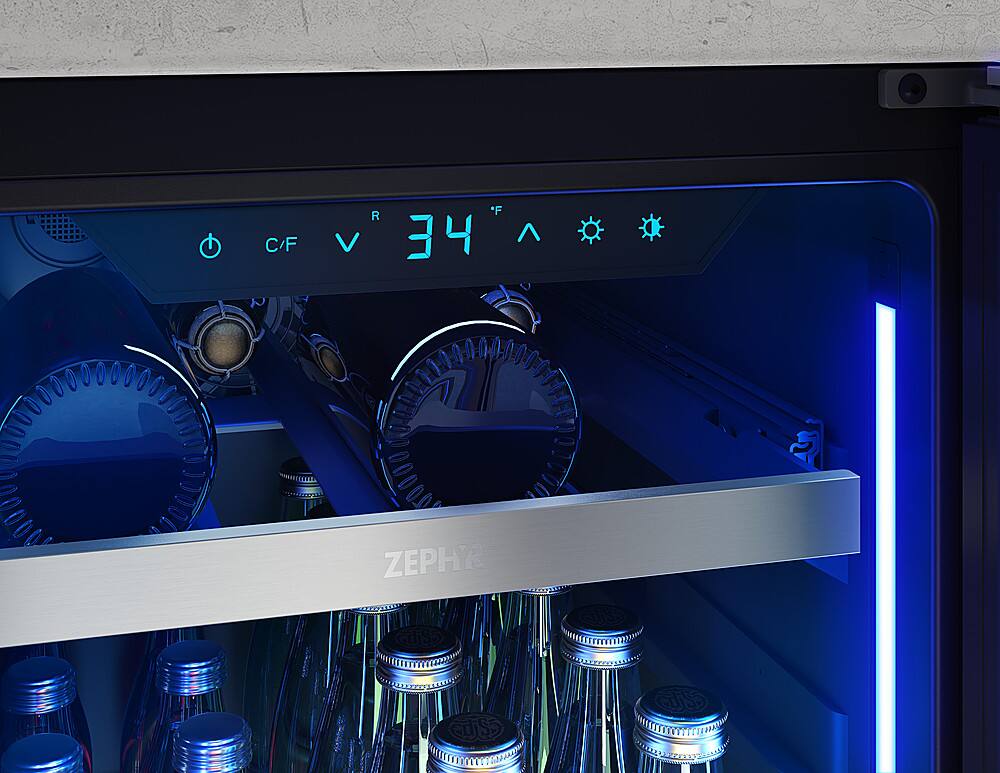 Alt View 21. Zephyr - Presrv 15 in. 3.4 Cu. Ft. 4-Bottle and 64-Can Single Zone Beverage Cooler - Stainless Steel + Glass.