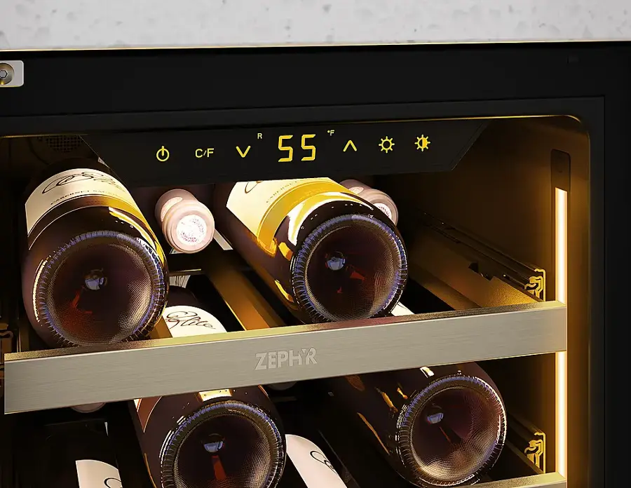 Alt View 18. Zephyr - Presrv 15 in. 3.4 Cu. Ft. 27-Bottle Wine Cooler with PreciseTemp - Stainless Steel + Glass.