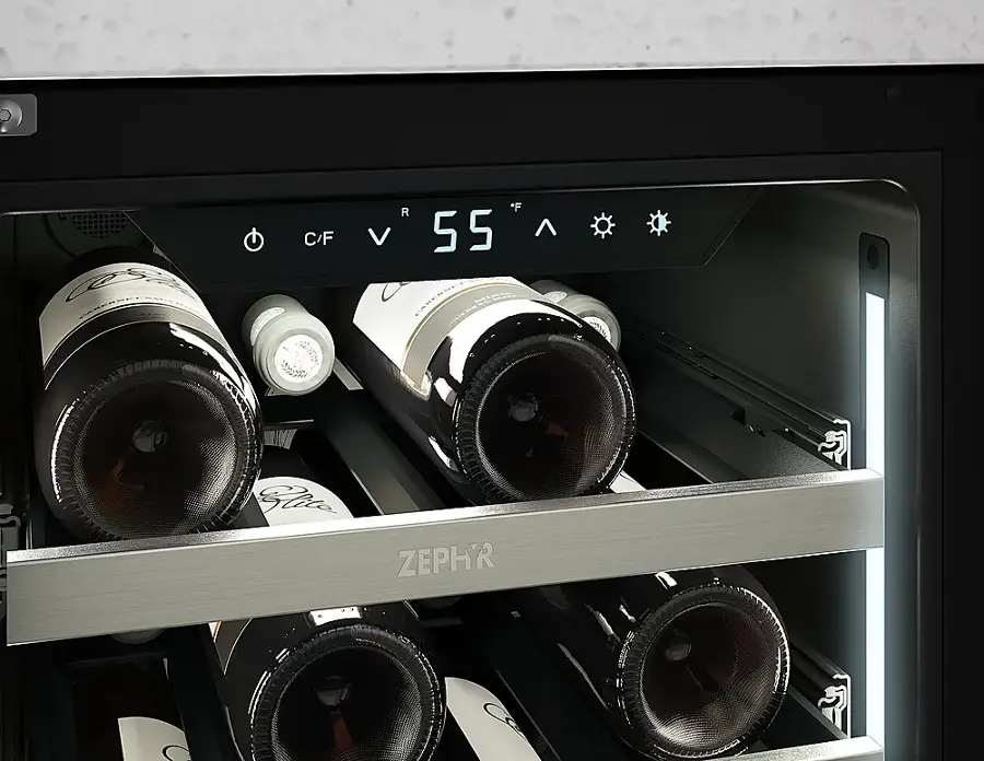 Alt View 20. Zephyr - Presrv 15 in. 3.4 Cu. Ft. 27-Bottle Wine Cooler with PreciseTemp - Stainless Steel + Glass.