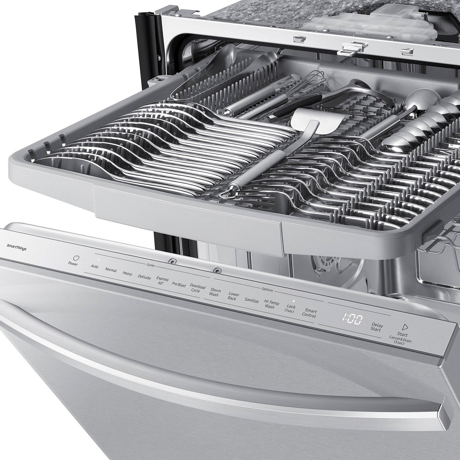 Alt View 19. Samsung - AutoRelease Dry Smart Built-In Stainless Steel Tub Dishwasher with 3rd Rack, StormWash, 46 dBA - Stainless Steel.